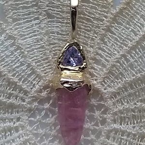 Eternal Love Sparks Charm 14k recycled Gold Pink Tourmaline Tanzanite Pendant